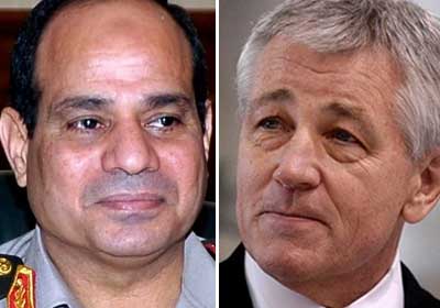 وزيرا الدفاع الأمريكي تشاك هاجل والمصري عبدالفتاح السيسي